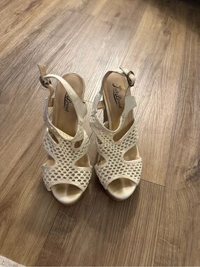 Lucky Brand Cream Crochet Wedge Sandals
